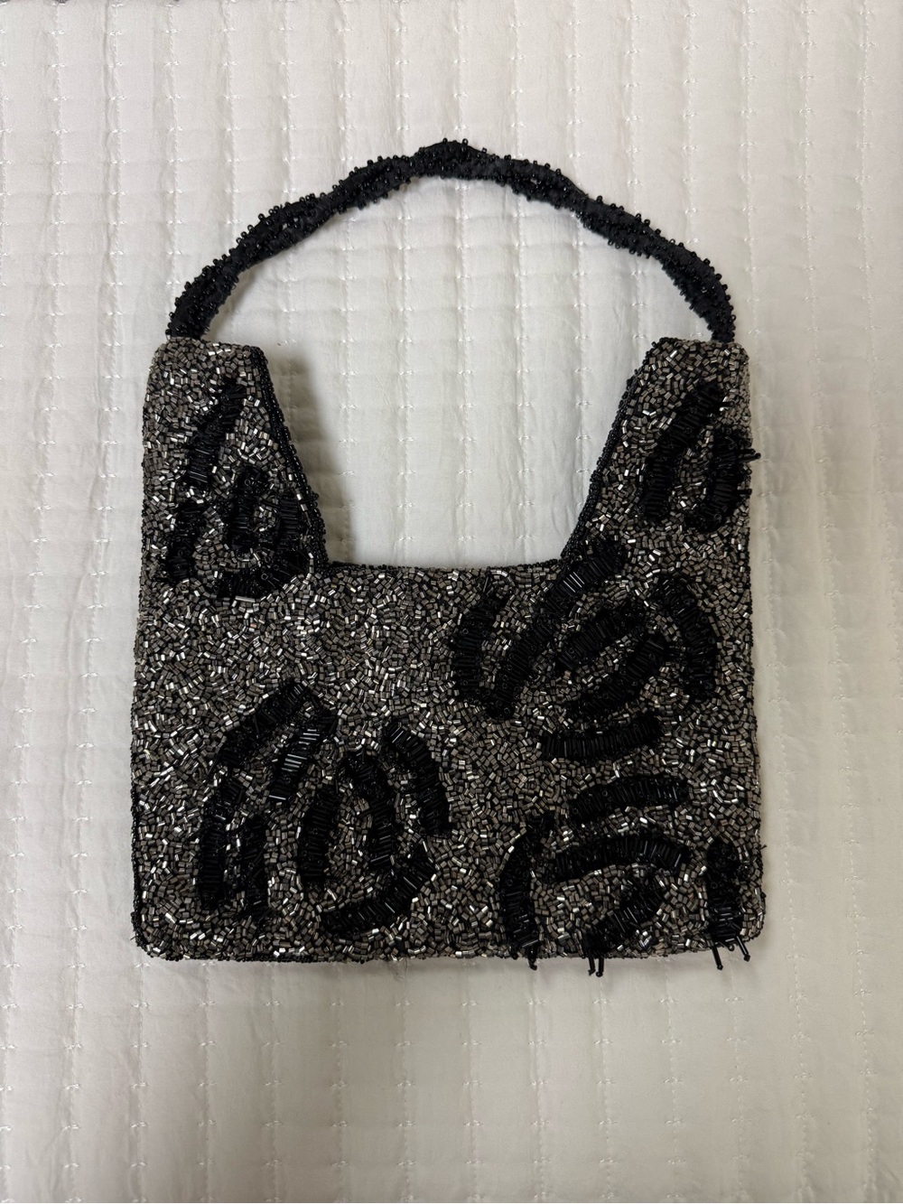 Gorgeous Hand-Beaded Black and Silver Evening Bag